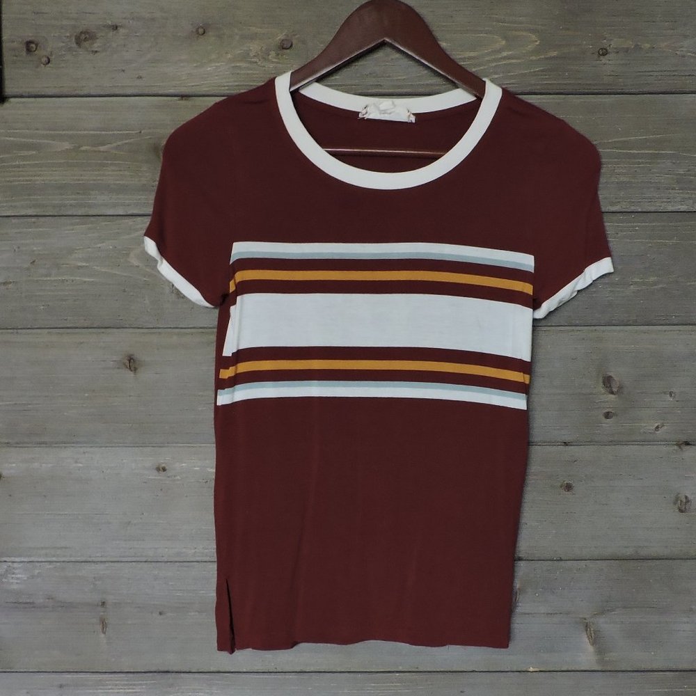 Pink Rose | Striped Shirt | Maroon